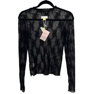 Serra black long sleeve high neck lace layering top size S NWT